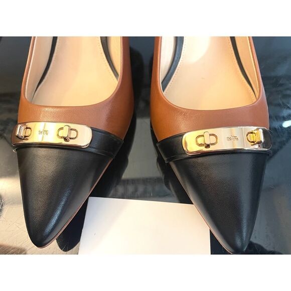 NWOB Coach “Gloria” Pumps Chestnut Brown Black Pointed Toe Women’s Shoes SZ 9 M - Picture 9 of 11